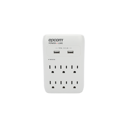 Multicontacto de Pared Supresor de Picos / 6 Salidas + 2 USB 5V 3.4A / 1080 Joules / 1800W