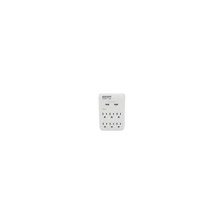 Multicontacto de Pared Supresor de Picos / 6 Salidas + 2 USB 5V 3.4A / 1080 Joules / 1800W